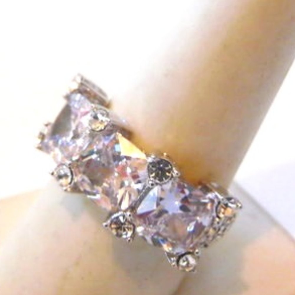 Joan Boyce "Color Me Happy" Clear Cushion-Cut 3-Stone Ring Size 9